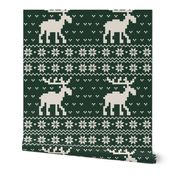 Ugly vintage christmas Sweater Pattern, Xmas Deer Fabric, X-mas Moose Nostalgy, winter dark green Fabric