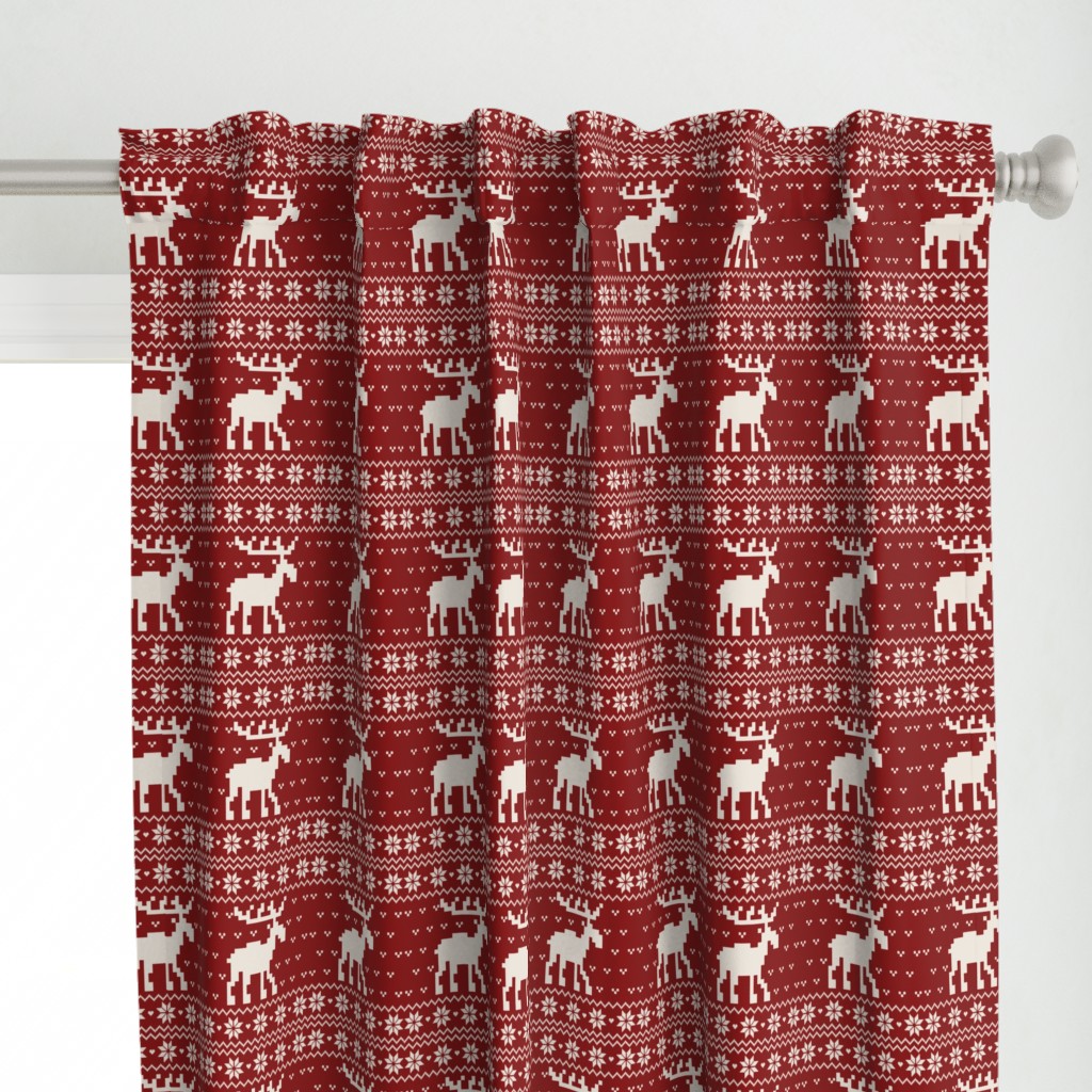 Ugly cozy Christmas Sweater Pattern, Xmas Deer Fabric, X-mas Moose Nostalgy, winter red beige Fabric