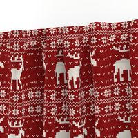 Ugly cozy Christmas Sweater Pattern, Xmas Deer Fabric, X-mas Moose Nostalgy, winter red beige Fabric