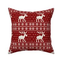 Ugly cozy Christmas Sweater Pattern, Xmas Deer Fabric, X-mas Moose Nostalgy, winter red beige Fabric