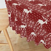 Ugly cozy Christmas Sweater Pattern, Xmas Deer Fabric, X-mas Moose Nostalgy, winter red beige Fabric