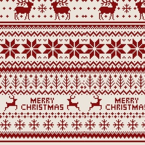  Ugly Christmas Sweater Pattern, Xmas Fabric, X-mas Nostalgy, winter red beige