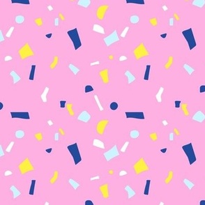 Nineties retro neon confetti - paper shards terrazzo abstract party design summer girls eclectic blue teal yellow on pink 