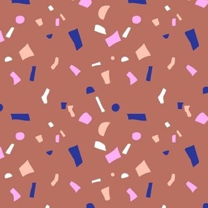 Nineties retro neon confetti - paper shards terrazzo abstract party design summer girls eclectic blue pink blush on sienna brown 