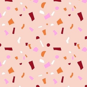 Nineties retro neon confetti - paper shards terrazzo abstract party design summer girls pink burgundy orange on blush 
