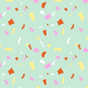 Nineties retro neon confetti - paper shards terrazzo abstract party design summer pink orange yellow on mint green 