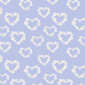 Little daisy hearts - valentine smileys and blossom in heart shape white on lavender blue 
