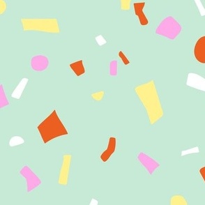 Nineties retro neon confetti - paper shards terrazzo abstract party design summer pink orange yellow on mint green LARGE