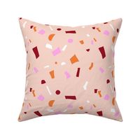 Nineties retro neon confetti - paper shards terrazzo abstract party design summer girls pink burgundy orange on blush LARGE