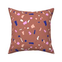 Nineties retro neon confetti - paper shards terrazzo abstract party design summer girls eclectic blue pink blush on sienna brown LARGE