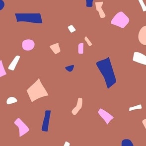 Nineties retro neon confetti - paper shards terrazzo abstract party design summer girls eclectic blue pink blush on sienna brown LARGE