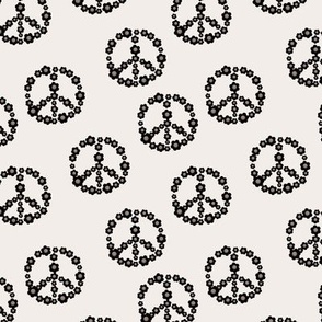 Little daisy blossom with smiley hearts in peace sign shape boho retro design black on ivory