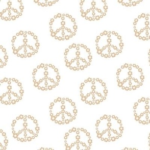 Little daisy blossom with smiley hearts in peace sign shape boho retro design seventies tan beige on white