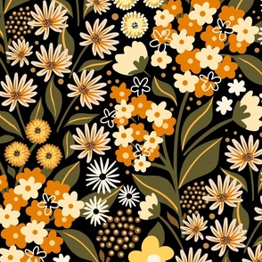 Fall Florals, Large Scale, Black