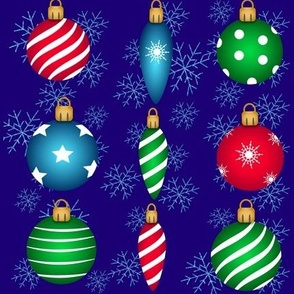Christmas Ornaments with Snowflakes on Dark Blue