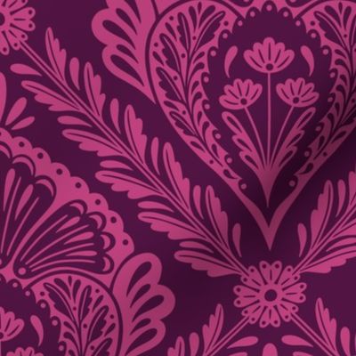 Lacy Floral Damask | Large Scale | Plum Pink