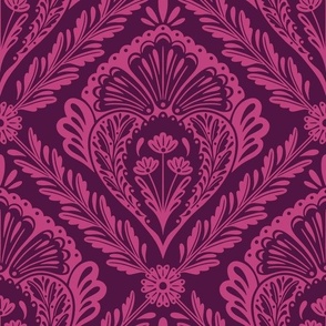 Lacy Floral Damask | Large Scale | Plum Pink