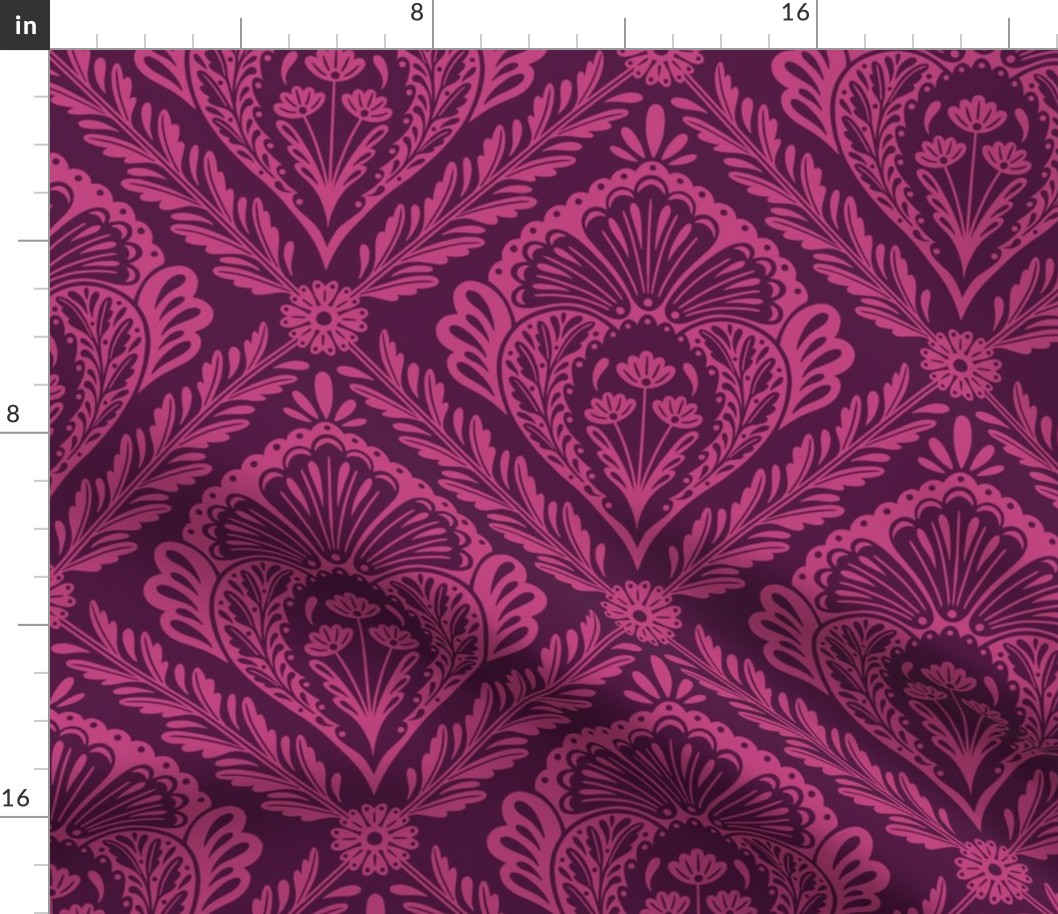 Lacy Floral Damask | Large Scale | Plum Pink