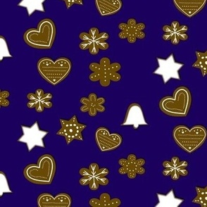 Iced Gingerbread Cookies on a Dark Blue Background