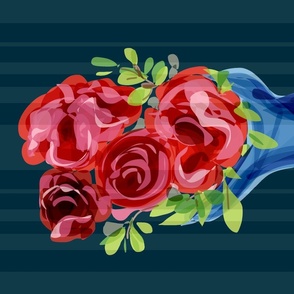 Red Roses Blue vase Floral Illustration 