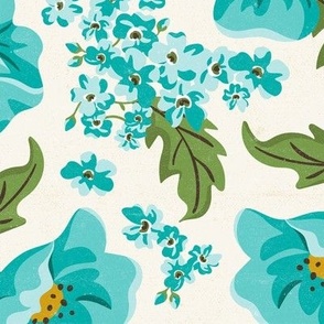 Pretty Posies - Vintage Floral Aqua Large Scale