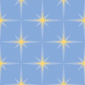 Retro Star Pattern yellow on light blues