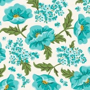 Pretty Posies - Vintage Floral Aqua Regular Scale