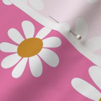 Joyful White Daisies - Large Scale - Bright Pink Retro Vintage Flowers Floral 60s