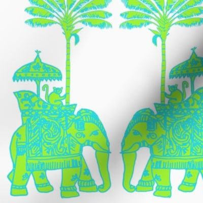 INDIAN ELEPHANT BLOCK - Lime Green and Ocean Blue Inverse