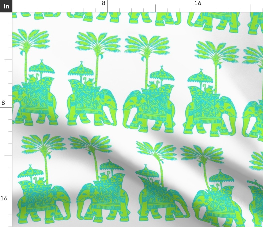 INDIAN ELEPHANT BLOCK - Lime Green and Ocean Blue Inverse