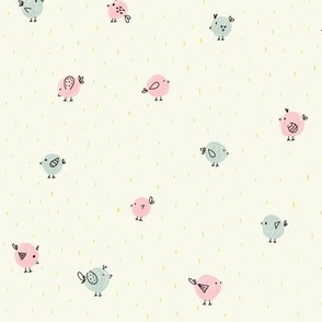 Polka Dots Little Birds Doodle | Green and Pink