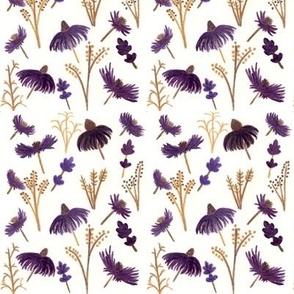Wildflowers grasses hand-painted watercolor purple ochre