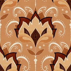 Bronze and beige stylised Art Deco birds on beige linen medium