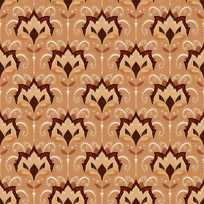 Bronze and beige stylised Art Deco birds small on beige linen