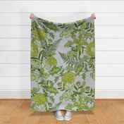 Large Romantic Garden Green on gray William Morris Style