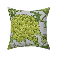 Large Romantic Garden Green on gray William Morris Style