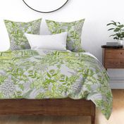 Romantic Garden Green and Gray on gray William Morris Style