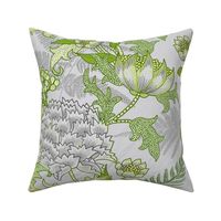 Romantic Garden Green and Gray on gray William Morris Style