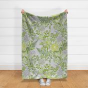 Romantic Garden Green and Gray on gray William Morris Style