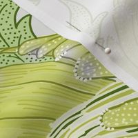 Romantic Garden Green and Gray on light gray William Morris Style