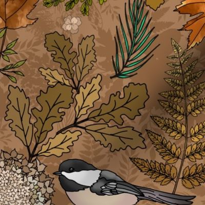Chickadees in Winter Trees (Chestnut Brown) 
