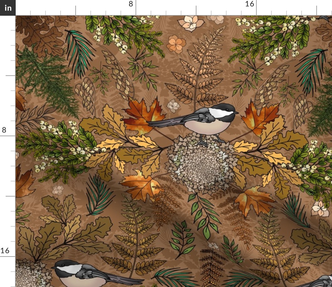 Chickadees in Winter Trees (Chestnut Brown) 