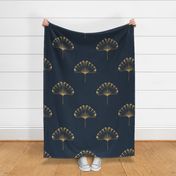Gilded ginkgos on navy - large