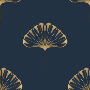 Gilded ginkgos on navy - large