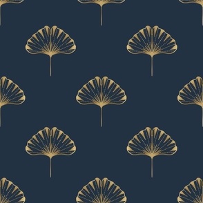Gilded ginkgos on navy - small