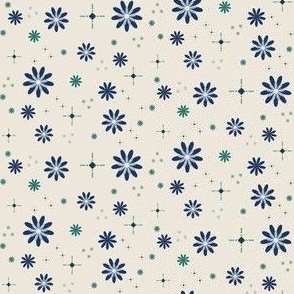 Tulips and Stars - blues and greens star flower sm