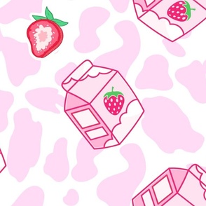 Kawaii Strawberry Milk Pink Cow print Cute Strawberries 