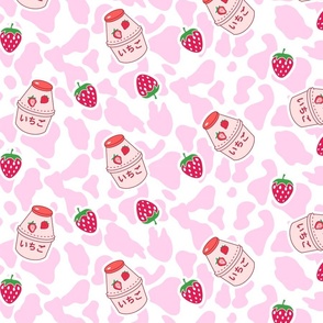 Strawberry Milk Pastel Pink Kawaii Harajuku Cow print gamer