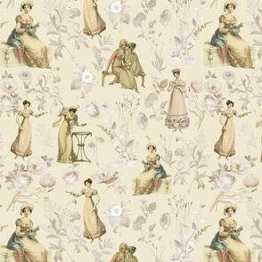 Chatting Hours with the Ladies of Pride and Prejudice in their rose garden - My Tribute to Jane Austen- beige