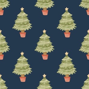Large Scale Jolly Christmas Trees on Navy
